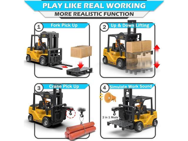RC Forklift Truck, 2 in 1 Transform Lift Fork & Hook, Kids Forklift Toy, 11 Channel Remote Control Forklift for Adults, 2 Battery, Spray, Light, RC...