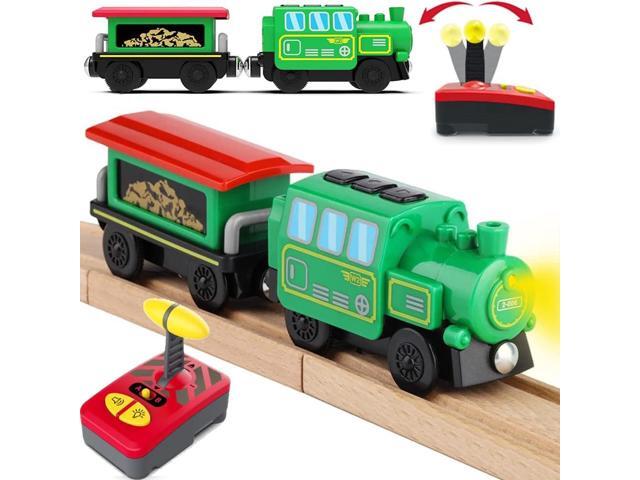 Motorized Train for Wooden Track, Battery Operated Locomotive Train, Remote Control Train for Track Set, Powerful Engine Train Vehicles Fit All...