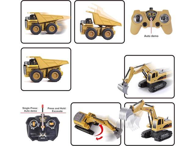 JOYIN 2 PCS Remote Control Construction Vehicle Toy Set, Friction-Powered RC Excavator & RC Dump Truck with Lights and Sounds for Imaginative Play,...