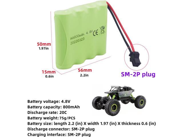 sea jump Accessories 2PCS AA 4.8V 800mAh Rechargeable RC Toy Car Battery SM2P Plug RC Truck Stunt Car Excavator Toy Car Battery and USB Charging Cable