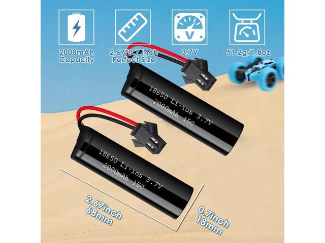 3.7V 2000mah Li-ion Battery 2Pack with 2 USB Chargers SM-2P Plug 15C RC Recgargeble Battery Compatible with DE45 DE42 Remote Control Cars