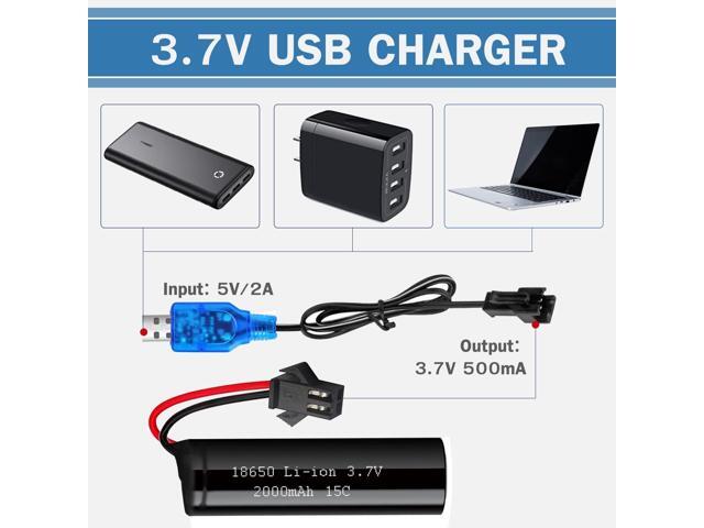 3.7V 2000mah Li-ion Battery 2Pack with 2 USB Chargers SM-2P Plug 15C RC Recgargeble Battery Compatible with DE45 DE42 Remote Control Cars