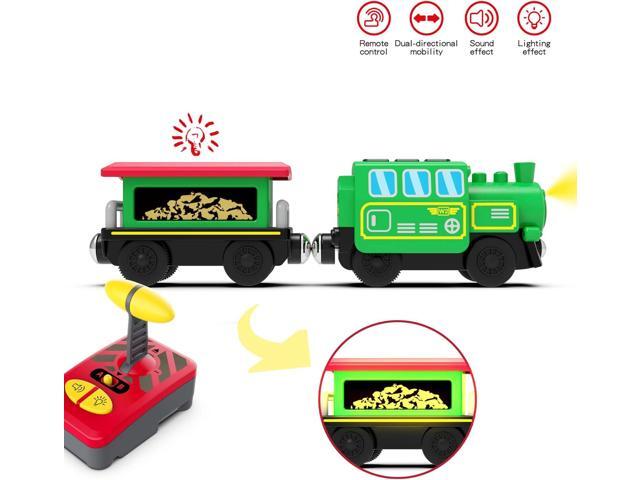 Wooden Train Accessories Battery Operated Locomotive Train, Remote Control Train for Track Set, Powerful Engine Train Vehicles Fit All Major Brands...