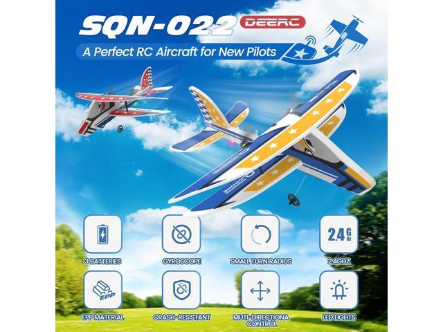 DEERC RC Plane, 2.4GHZ Remote Control Airplane W/ 3 Batteries & 6-axis Gyro Stabilizer, 2CH RTF RC Glider Toy for Beginners Kids Boys Girls Adults