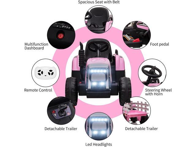 12V Kids Battery Powered Electric Tractor with Trailer, Toddler Ride On Car w/Remote Control/ 7-LED Headlights/ 2+1 Gear Shift/ MP3 Player/USB Port...