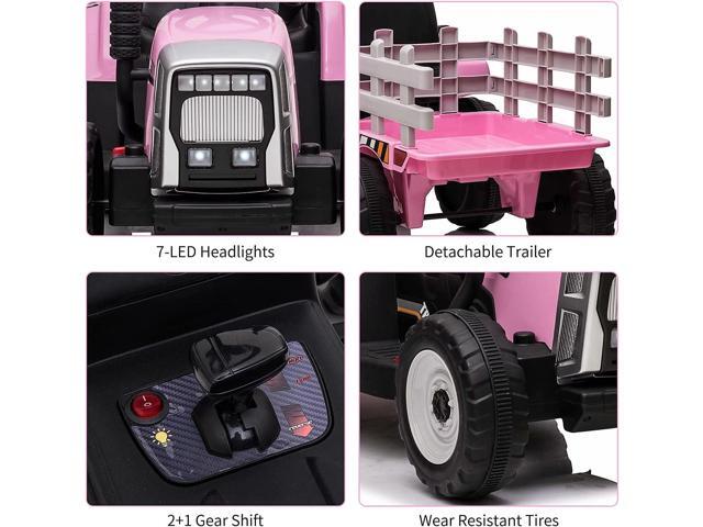 12V Kids Battery Powered Electric Tractor with Trailer, Toddler Ride On Car w/Remote Control/ 7-LED Headlights/ 2+1 Gear Shift/ MP3 Player/USB Port...