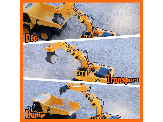 RC Toys Construction Excavator Car: Kids Birthday Gift for Boys Girls 4 5 6 7 8 9+ Year Old Truck Dump Best Toddler Sand Play Vehicles Set Age 4-8