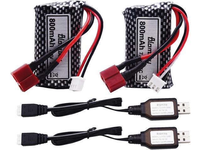 Blomiky 2 Pack 7.4V 800mAh 2S Li-ion 15C Battery with T Plug and Cable Compatible with BEZGAR 5 HM162 HM161 and 9145 1:20 Remote Control Truck RC...
