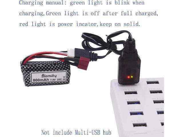 Blomiky 2 Pack 7.4V 800mAh 2S Li-ion 15C Battery with T Plug and Cable Compatible with BEZGAR 5 HM162 HM161 and 9145 1:20 Remote Control Truck RC...