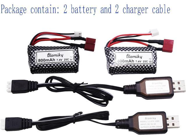 Blomiky 2 Pack 7.4V 800mAh 2S Li-ion 15C Battery with T Plug and Cable Compatible with BEZGAR 5 HM162 HM161 and 9145 1:20 Remote Control Truck RC...