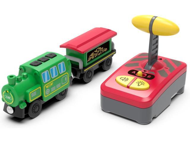 Battery Operated Locomotive Train Set for Wooden Train Track Electric Remote Control Magnetic Train Vehicles Toy Powerful Engine Light Train Cars...