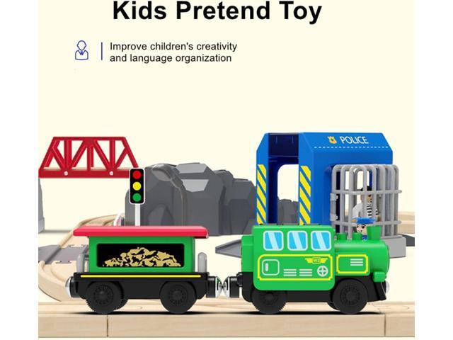 Battery Operated Locomotive Train Set for Wooden Train Track Electric Remote Control Magnetic Train Vehicles Toy Powerful Engine Light Train Cars...