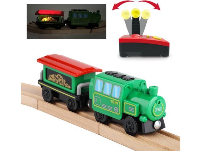 Battery Operated Locomotive Train Set for Wooden Train Track Electric Remote Control Magnetic Train Vehicles Toy Powerful Engine Light Train Cars...