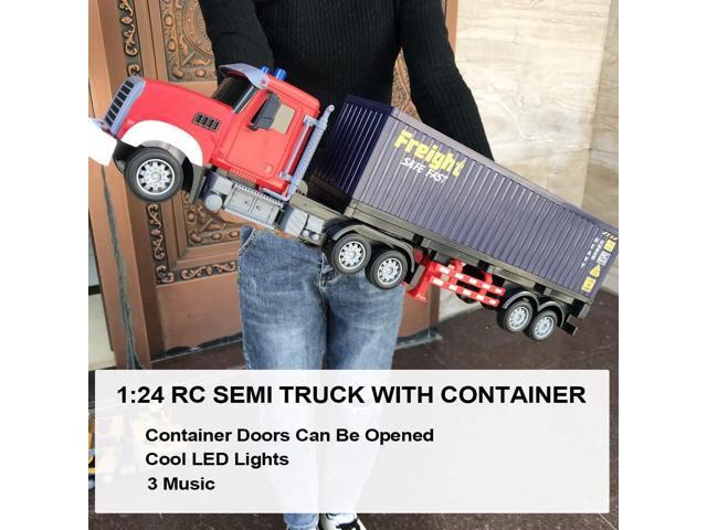 RC Semi Truck with Trailer - 22.5 Inch Semi Truck Toy for Kids, Carrier Van Transport Vehicle with 2 Rechargeable Batteries, 1:24 Container Truck...
