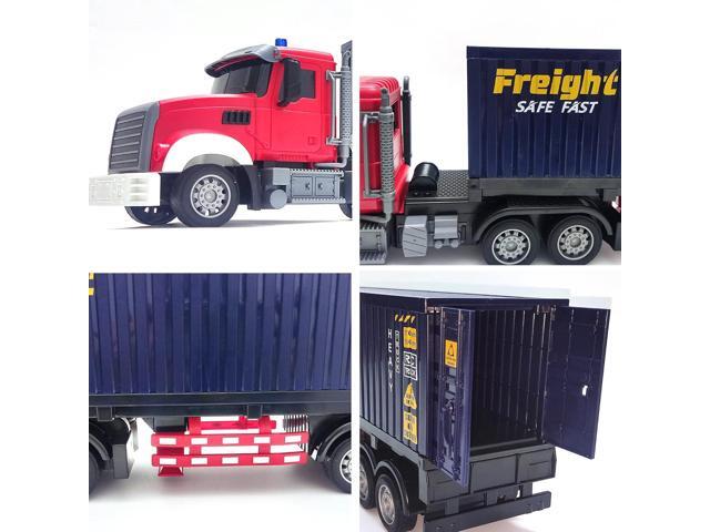 RC Semi Truck with Trailer - 22.5 Inch Semi Truck Toy for Kids, Carrier Van Transport Vehicle with 2 Rechargeable Batteries, 1:24 Container Truck...