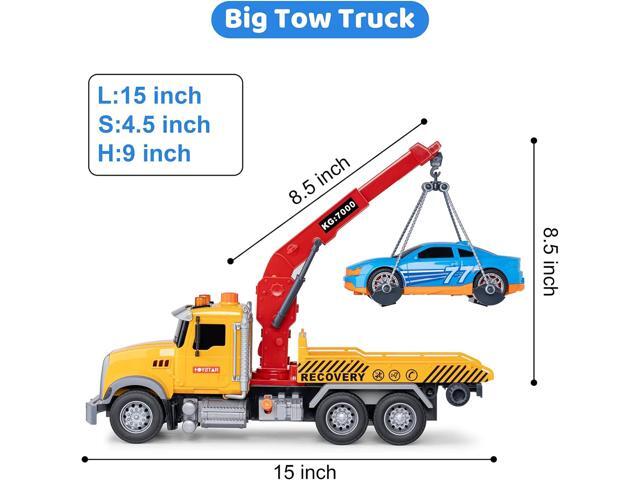 haomsj Big Tow Trucks Toy Trucks with Hook and Car for Boys Pull Back Truck Toys with Light and Sound for Kids (1:18 Plastic Tow Truck)