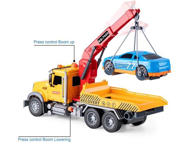 haomsj Big Tow Trucks Toy Trucks with Hook and Car for Boys Pull Back Truck Toys with Light and Sound for Kids (1:18 Plastic Tow Truck)