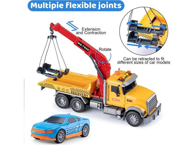 haomsj Big Tow Trucks Toy Trucks with Hook and Car for Boys Pull Back Truck Toys with Light and Sound for Kids (1:18 Plastic Tow Truck)