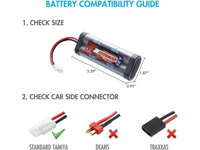 Tenergy 7.2V RC Battery Pack 3000mAh High Capacity 6-Cell NiMH Flat Battery Pack w/Standard Tamiya Connector + 7.2V-12V (6S-10S) Universal Battery...