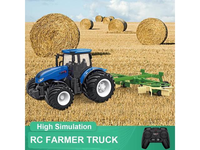 RC Truck Farm Tractor with 2 Rechargeable Batteries - 2.4G 1/24 High Simulation Construction Vehicle with Dual Rotary Swath WindrowerRemote Control...