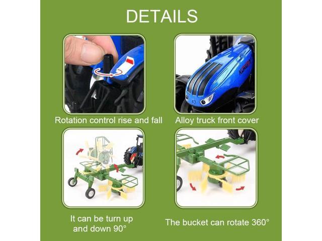 RC Truck Farm Tractor with 2 Rechargeable Batteries - 2.4G 1/24 High Simulation Construction Vehicle with Dual Rotary Swath WindrowerRemote Control...