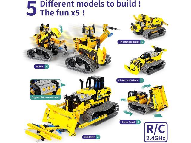 5 in 1 STEM Robot Toy Building Kit, 452 PCS Blocks App & Remote Control Engineering Toys Robotics for Kids Ages 8-12, RC Bulldozer Erector Sets for...