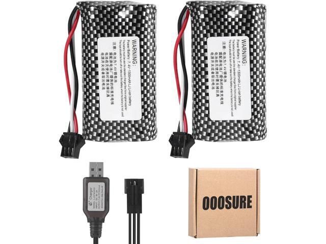 HJ 7.4V 1300mAh SM3P Li-ion Batteries with 2S Charging Cable forHobby Remote & App Controlled Vehicle Stunt Toy Car Watch Off-Road Truck Clamping Car