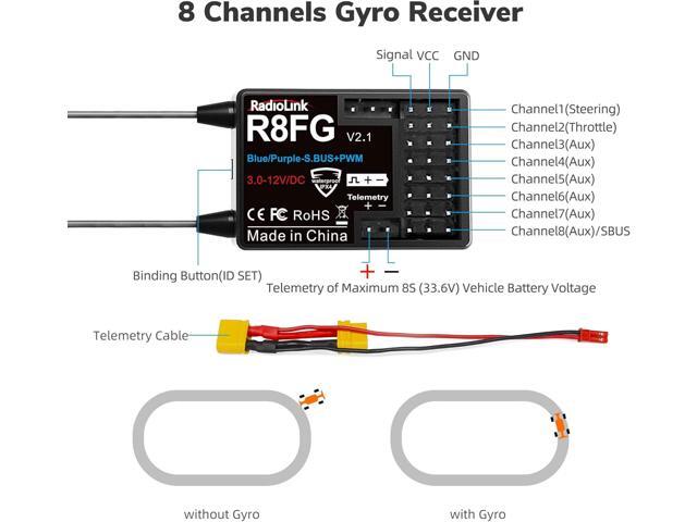 Radiolink R8FG V2.1 8 Channels Gyro Receiver 2pcs, 2.4GHz 600m Long Range Control Voltage Telemetry, Water-Splash RX for RC Remote Controller...