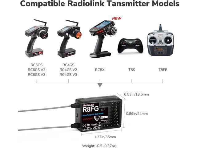 Radiolink R8FG V2.1 8 Channels Gyro Receiver 2pcs, 2.4GHz 600m Long Range Control Voltage Telemetry, Water-Splash RX for RC Remote Controller...