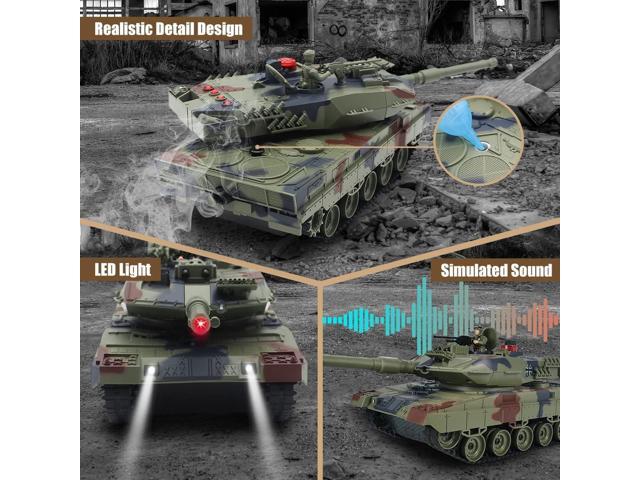 Fistone RC Battle Tank Set, 1/24 Scale 2.4G Remote Control T90 Tank and Leopard Battle Tank with Realistic Sounds, Lights, Life Indicators and...