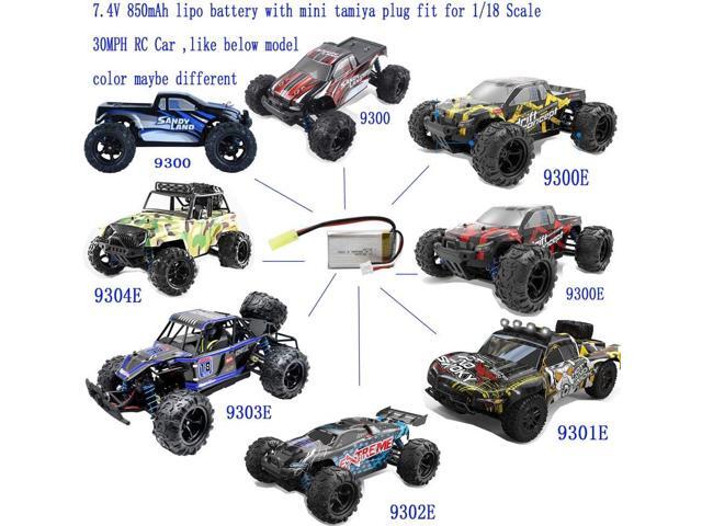 Blomiky 2 Pack 7.4V 850mAh 6.29Wh Li-PO Rechargeable Battery with Mini Tamiya Plug fit for 1/18 Scale 9310 9300 9301E 9302E 9303E 9034E 9305E RC...