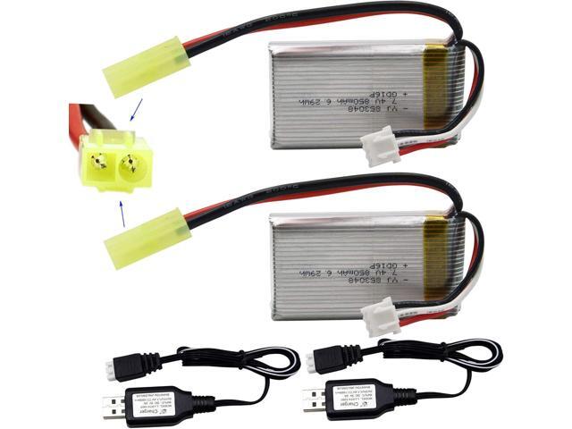 Blomiky 2 Pack 7.4V 850mAh 6.29Wh Li-PO Rechargeable Battery with Mini Tamiya Plug fit for 1/18 Scale 9310 9300 9301E 9302E 9303E 9034E 9305E RC...