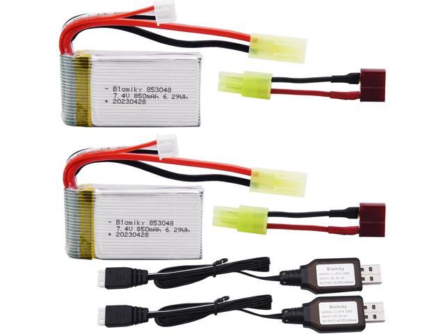 Blomiky 2 Pack 7.4V 850mAh 6.29Wh Li-PO Rechargeable Battery with Mini Tamiya Plug fit for 1/18 Scale 9310 9300 9301E 9302E 9303E 9034E 9305E RC...