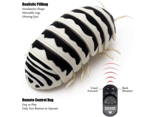 Tipmant RC Bug Remote Control Worm Realistic Pillbug Electronic Animal Prank Toy Insect Car Vehicle Kids Birthday Gifts (Black & White)