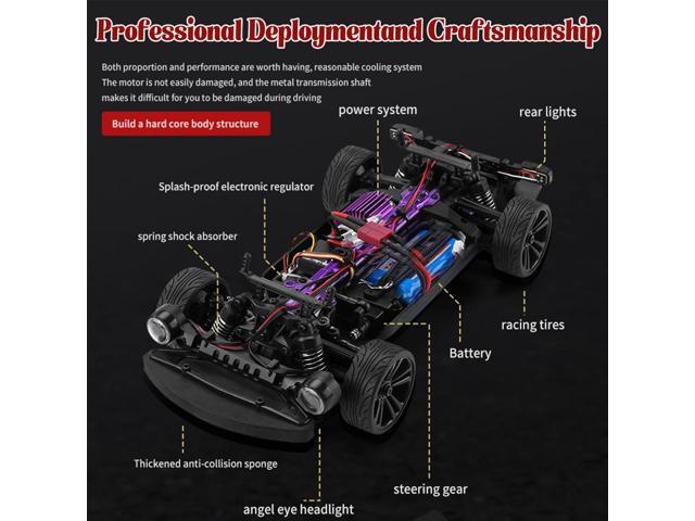 Remote Control Car RC Drift Car, 1:16 Rechargeable High Speed RC Cars Toys 4WD 2.4GHz Full Scale Blue RC Racing Cars with LED Lights Two Batteries...
