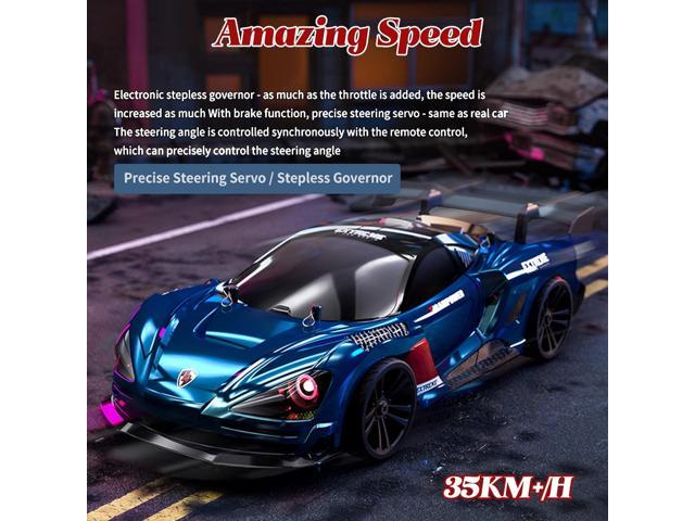 Remote Control Car RC Drift Car, 1:16 Rechargeable High Speed RC Cars Toys 4WD 2.4GHz Full Scale Blue RC Racing Cars with LED Lights Two Batteries...