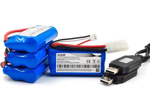 (4-Pack) 7.4V 1500mAh Li-ion Battery with Standard Tamiya Connector for HONGXUNJIE HJ806 2.4GHz RC Boat HJ806 Battery with USB Charger