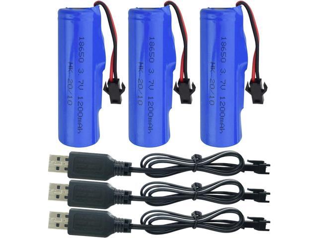 3PCS 3.7V 1200mAh Lithium Battery with 3PCS USB SM Charger for DE45 DE42 Remote Control Car 1:14 Off-Road Vehicle Four-Wheel Drive High-Speed...