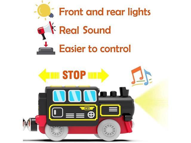 Motorized Train for Wooden Track, Remote Control Train with Magnetic Connection, Battery Operated Locomotive Train Set Compatible with Thomas,...