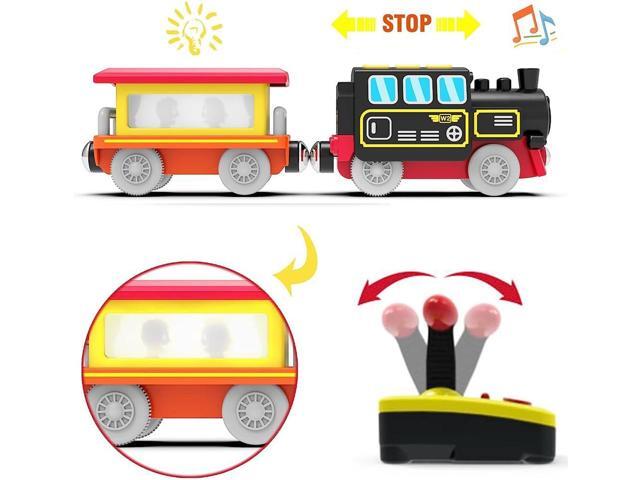 Motorized Train for Wooden Track, Remote Control Train with Magnetic Connection, Battery Operated Locomotive Train Set Compatible with Thomas,...
