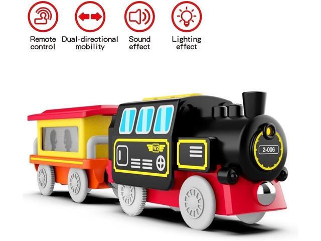Motorized Train for Wooden Track, Remote Control Train with Magnetic Connection, Battery Operated Locomotive Train Set Compatible with Thomas,...