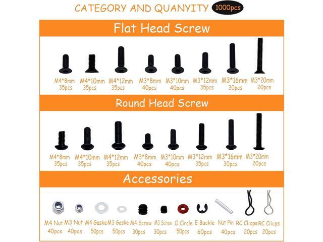 1000pcs RC Screw Kit RC Car Tool Kit, Hardware Fasteners for Traxxas Arrma Redcat Axial RC4WD HSP HPI SCX10 Losi 1/8 1/10 1/12 1/16 RC Cars Trucks...