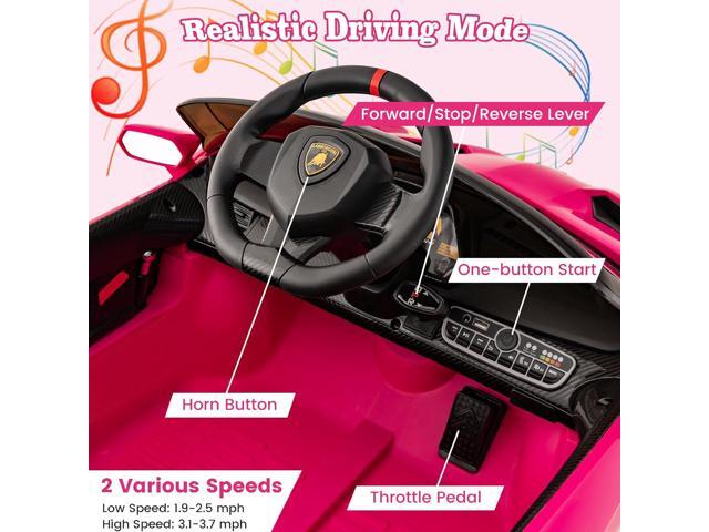 Costzon Pink Lamborghini Ride on Car, 12V Battery Powered 4WD Lambo Kids Car with Remote Control, 3 Speeds, Dual Doors, LED Lights, Horn, Music,...