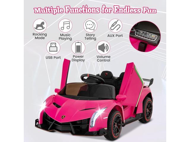 Costzon Pink Lamborghini Ride on Car, 12V Battery Powered 4WD Lambo Kids Car with Remote Control, 3 Speeds, Dual Doors, LED Lights, Horn, Music,...