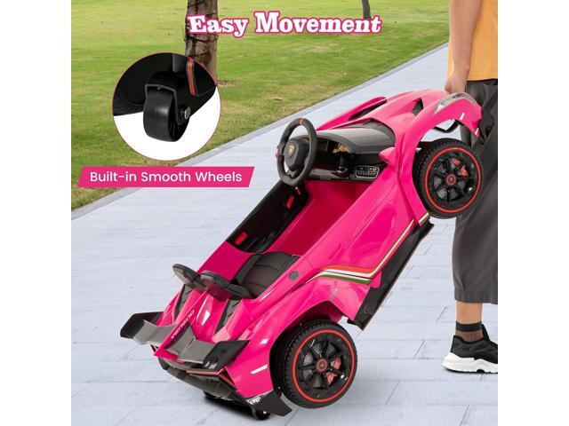 Costzon Pink Lamborghini Ride on Car, 12V Battery Powered 4WD Lambo Kids Car with Remote Control, 3 Speeds, Dual Doors, LED Lights, Horn, Music,...