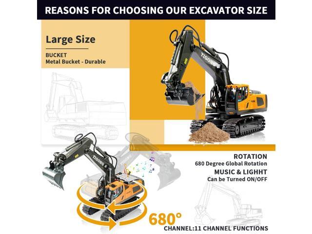 Remote Control Excavator Toy, Present for 4 5 6 7 8 9 10 11 Year Old, RC Construction Toys with Metal Shovel, Lights, Sounds, 2.4Ghz, Turns 680...