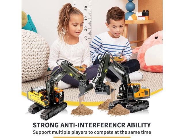 Remote Control Excavator Toy, Present for 4 5 6 7 8 9 10 11 Year Old, RC Construction Toys with Metal Shovel, Lights, Sounds, 2.4Ghz, Turns 680...
