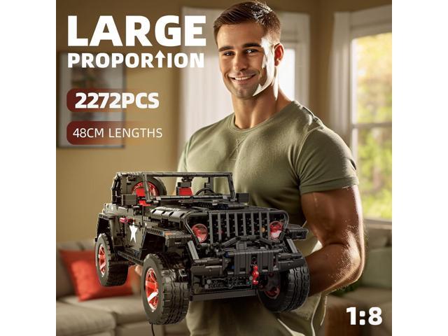 RC Off-Road SUV Wrangler Black Warrior Building Kits, 1/8 Scale Pickup Truck Car with Remote Control Lights, Challenge Building Blocks Gift for...