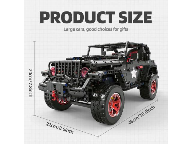 RC Off-Road SUV Wrangler Black Warrior Building Kits, 1/8 Scale Pickup Truck Car with Remote Control Lights, Challenge Building Blocks Gift for...