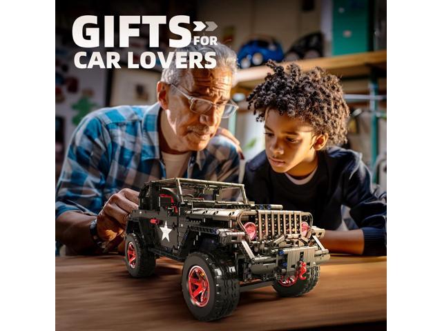 RC Off-Road SUV Wrangler Black Warrior Building Kits, 1/8 Scale Pickup Truck Car with Remote Control Lights, Challenge Building Blocks Gift for...